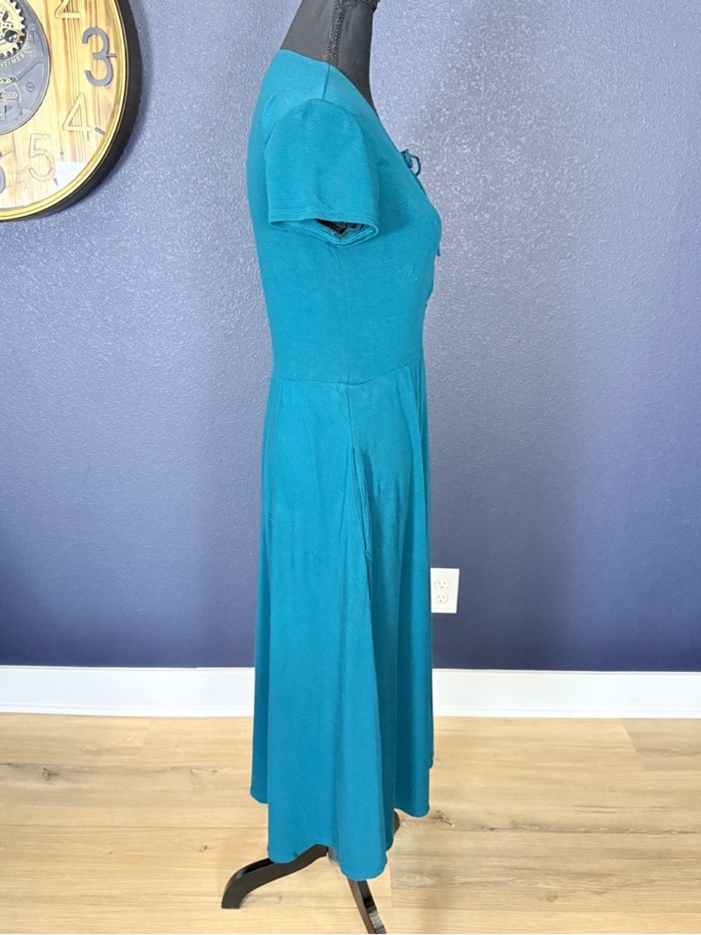 Reformation Teal Lace Up Short Sleeve Fit Flare Midi Dress | Large - Picture 4 of 8